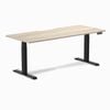 Desky Dual Classic Oak Scalloped Melamine Sit Stand Desk 180x75cm Matte Black Frame Leg