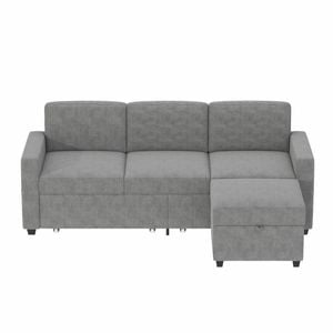 Ufurniture 197cm 3-Seater Sofa L-Shaped Sectional Lounge Corner Couch with Drawer & Storage Ottoman Corduroy Grey