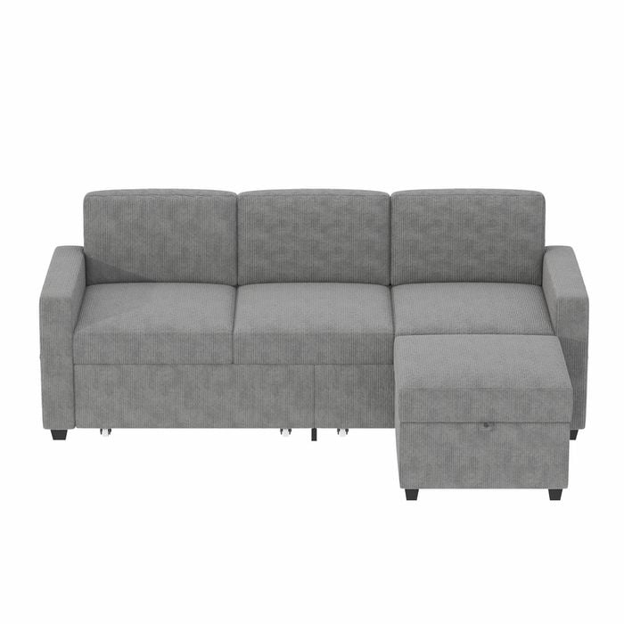 Ufurniture 197cm 3-Seater Sofa L-Shaped Sectional Lounge Corner Couch with Drawer & Storage Ottoman Corduroy Grey