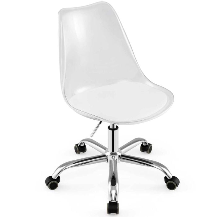 Costway Clear Desk Chair Armless Rolling Office Chair Vanity Chair