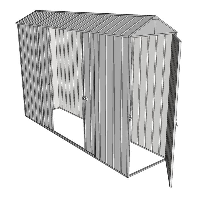 Build-a-Shed 0.8 x 3 x 2.1m Gable Single Hinged Door Shed with Double Sliding Side Door - Zinc