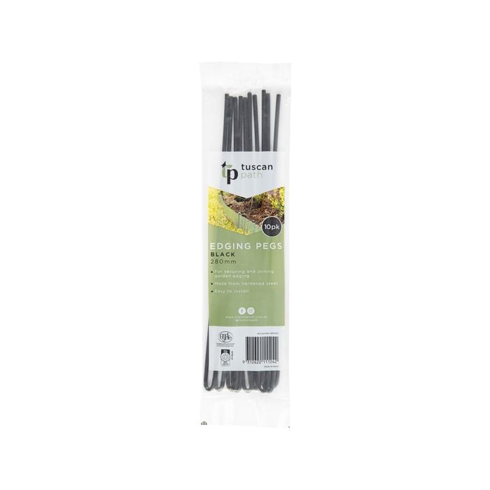 Tuscan Path 280mm Black Garden Edging Peg - 10 Pack - Black