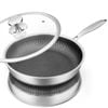 NNEOBA 28cm Stainless Steel Honeycomb Nonstick Frying Pan with Lid Silver