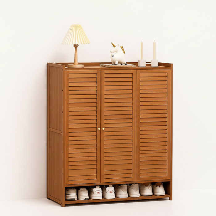 Foret Bamboo Shoe Cabinet With Louvered Doors 3-door Entryway Storage Rack