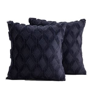Catzon 2 Pcs Faux Wool Throw Pillow Covers Farmhouse Couch Pillowcases 45X45cm-Navy Blue