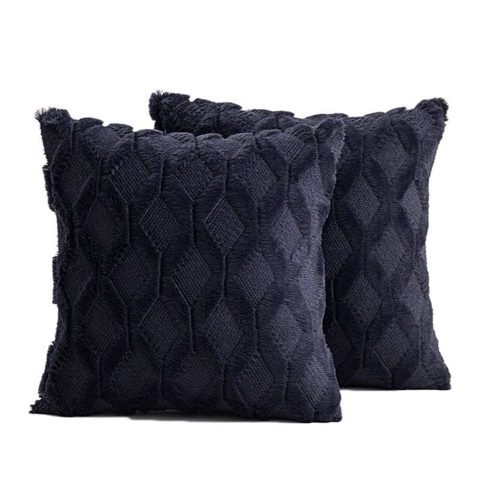 Catzon 2 Pcs Faux Wool Throw Pillow Covers Farmhouse Couch Pillowcases 45X45cm-Navy Blue