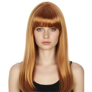 LONG WIG Straight Party Hair Costume Fringe Cosplay Fancy Dress 70cm Wos Golden Brown 22463