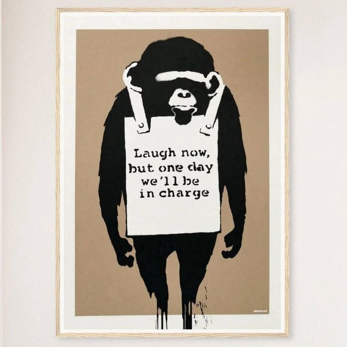 Galrie Banksy Laugh Now Art Print 2003 - Iconic Wall Decor, Wood Frame, 50 x 70cm (20 x 28inch)