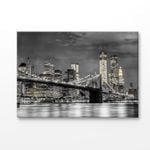 B&W Night City View With Bridge Print 100% Australian Made 75x50cm (Stretched Canvas)