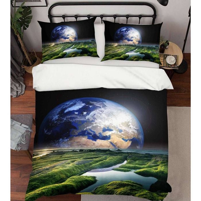 3D Blue Earth Mountains 31 Bed Pillowcases Quilt King Size