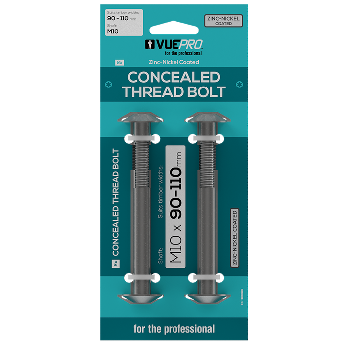 VUEPRO 90-110mm M10 Concealed Thread Bolt - 2 Pack