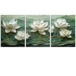 3pcs White for Lotus Flower Design Print 100% Australian Made 3 x 40x60cm (Metal Print)