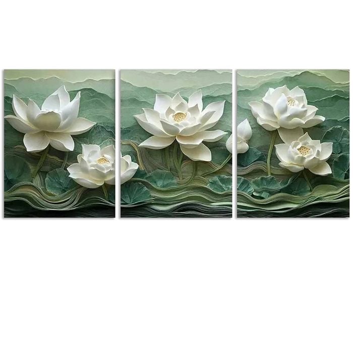 3pcs White for Lotus Flower Design Print 100% Australian Made 3 x 40x60cm (Metal Print)