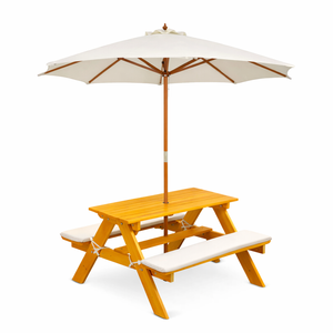 Hide & Seek Kids Picnic Table - Off White Umbrella + Cushions