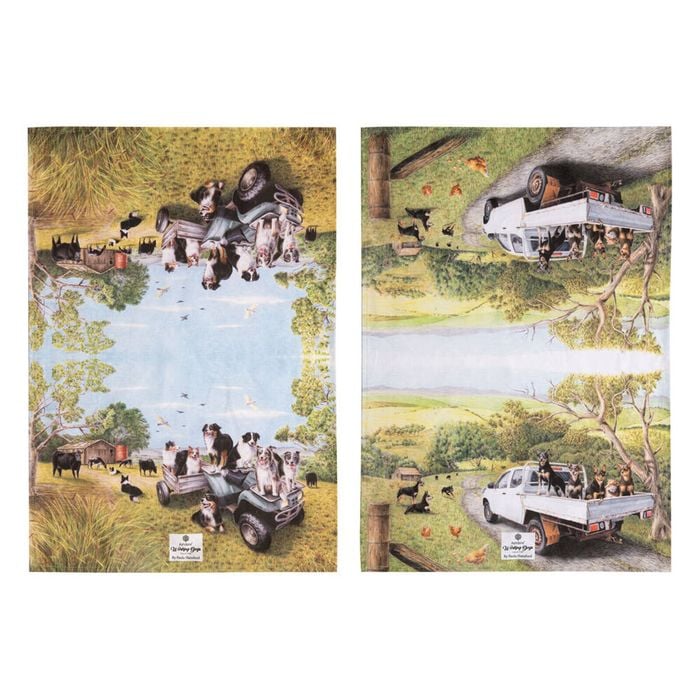 2pc Ashdene Working Dogs Vehicle Cleaning Kitchen Towel Dishcloth 70x50cm
