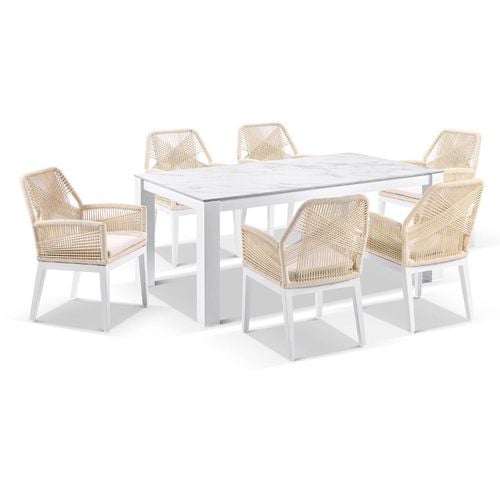 Hugo Ceramic 1.8m Outdoor Aluminium Dining Table with 6 Hugo Rope