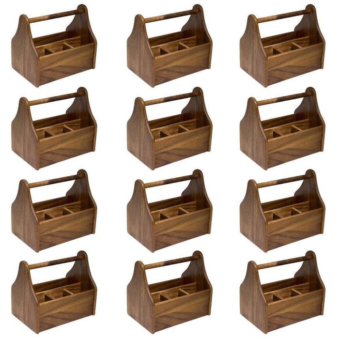 Moda Artisan Acacia Wood Cutlery Caddy Set Of 12