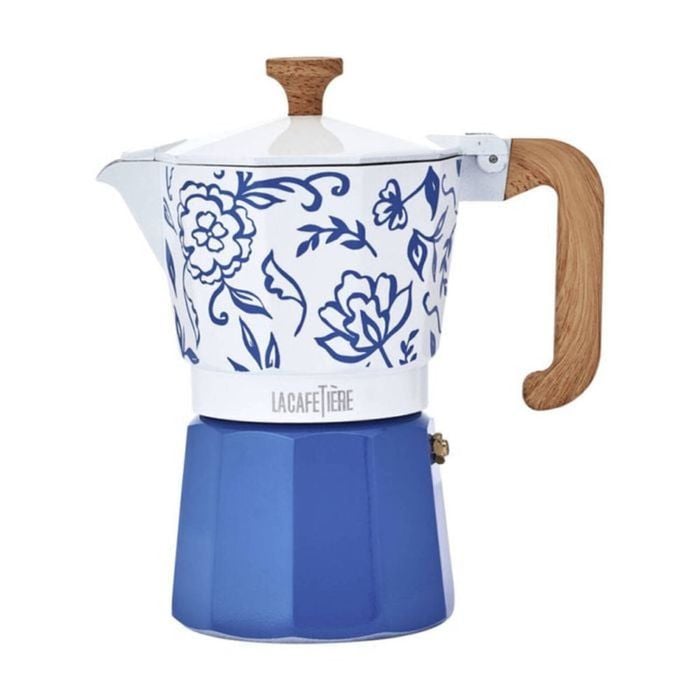 La Cafetiere Venice Aluminium Espresso Maker 6 Cup Blue Fiorato