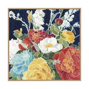 Artey | Midnight Florals I - Framed Canvas - Natural Frame - 100 x 100cm