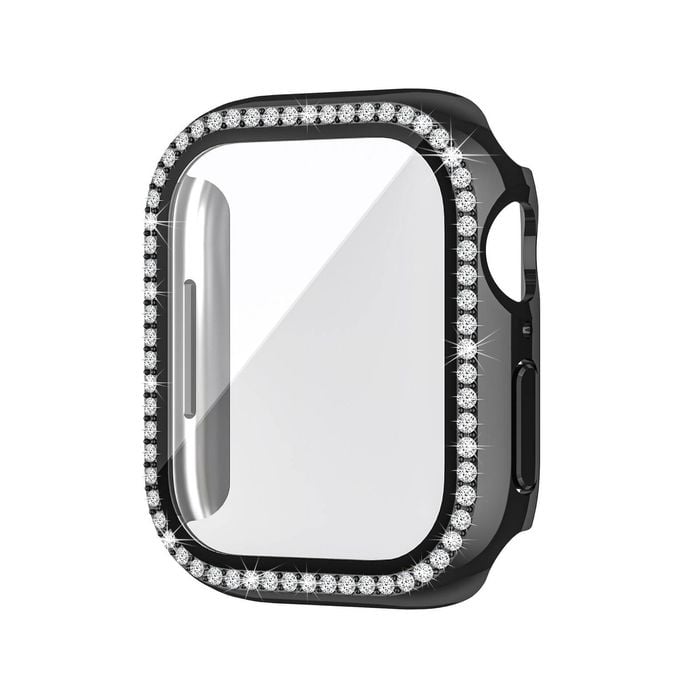 Bling PC Full Cover Watch Case Tempered Screen Protector - For Apple iWatch 41mm (Black)