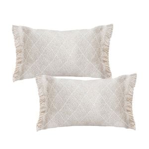SOGA 2X 35cm Rectangular Natural Woven Diamond Pattern Fringe Trim Throw Pillow