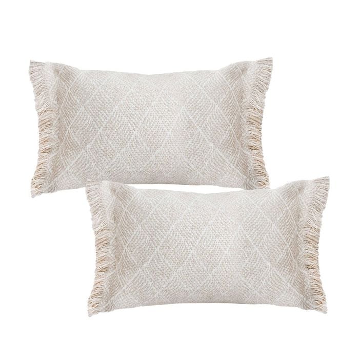 SOGA 2X 35cm Rectangular Natural Woven Diamond Pattern Fringe Trim Throw Pillow