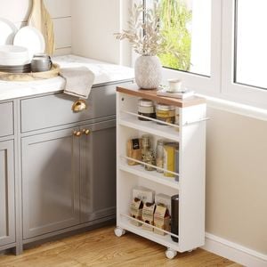 Oakory 80cm Slim 3-tier Storage Cart With Wheels In White And Rustic Brown