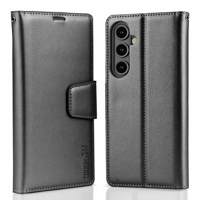 Tough On for Samsung Galaxy S24 FE Flip Wallet Leather Case Black