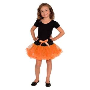 Halloween Orange Tutu Skirt with Spider Web Print and Satin Bow, Small