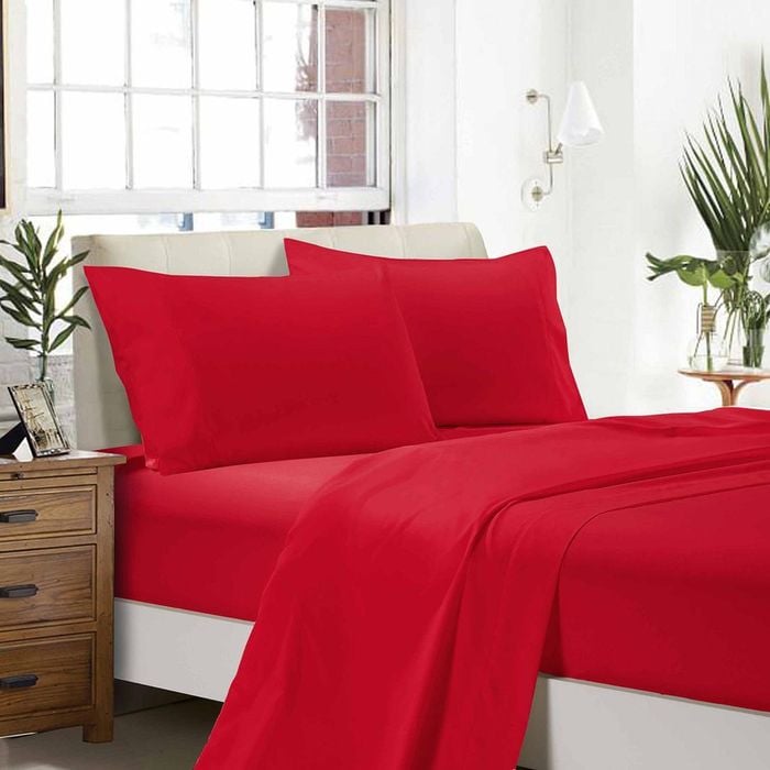 Fabric Fantastic 1000tc Ultra Soft Queen Size Bed Red Flat & Fitted Sheet Set