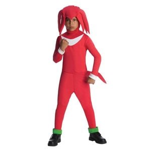 Sonic the Hedgehog Knuckles Halloween Costume for Kids – Jumpsuit with Headpiece, Red Colour, Medium