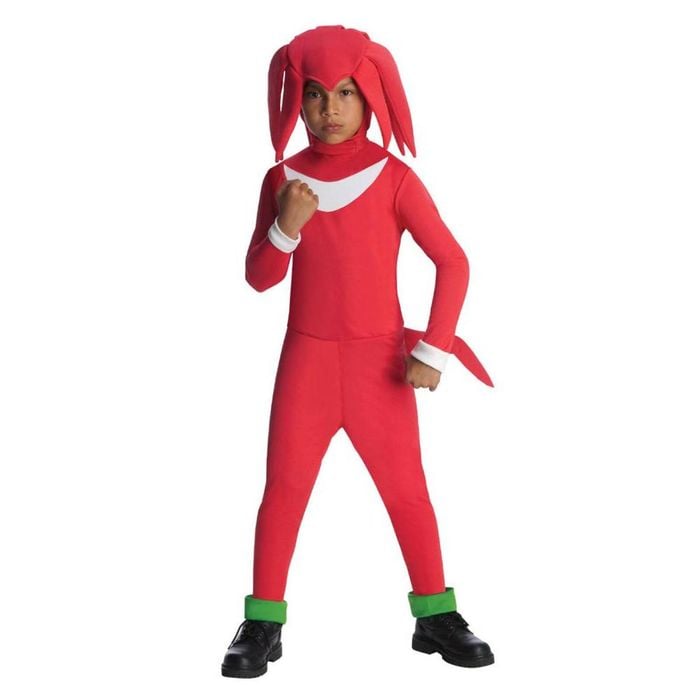 Sonic the Hedgehog Knuckles Halloween Costume for Kids – Jumpsuit with Headpiece, Red Colour, Medium