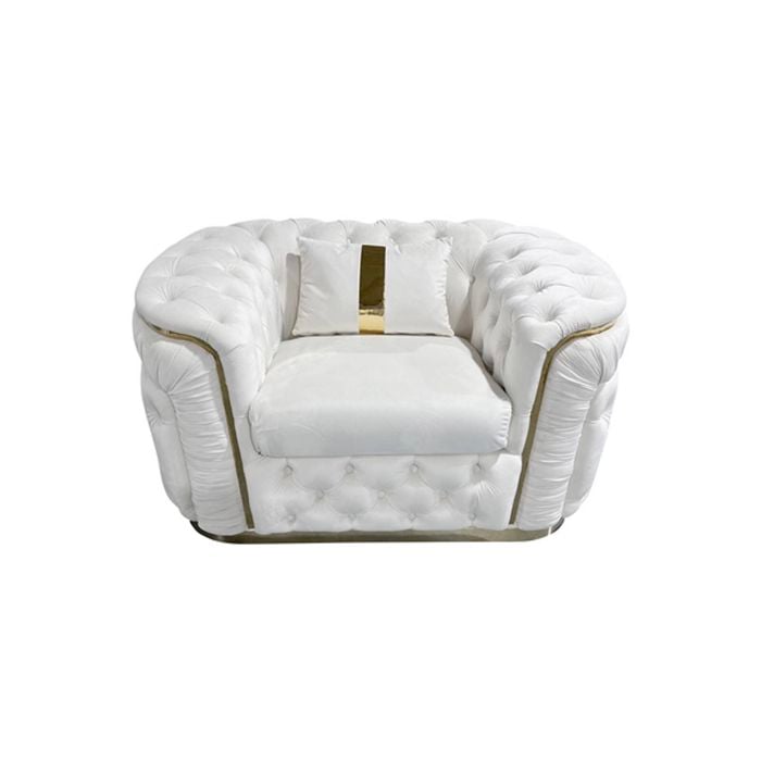 Elegant 1 Seater Sofa Plush Velvet Fabric in Beige Colour