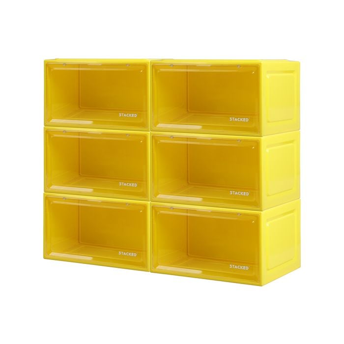 Stacked Shoe Storage Box Sneaker Display Case Yellow 6PCS