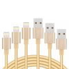 iWill 3 Pack 2m Long Braided Data Transfer Charger Charging USB Cable Cord for Apple iPhone iPad iPod Bulk Braided Gold Nylon