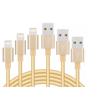 iWill 3 Pack 2m Long Braided Data Transfer Charger Charging USB Cable Cord for Apple iPhone iPad iPod Bulk Braided Gold Nylon