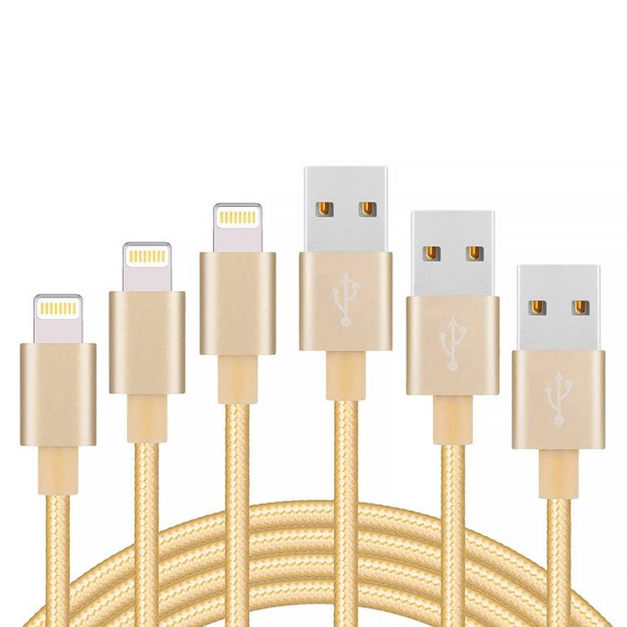 iWill 3 Pack 2m Long Braided Data Transfer Charger Charging USB Cable Cord for Apple iPhone iPad iPod Bulk Braided Gold Nylon
