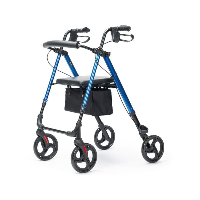 EQUIPMED 4 Wheel Lightweight Rollator Walker, Aluminium Frame, Seat, Carry Bag, for Seniors, Blue