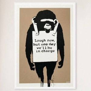 Galrie Banksy Laugh Now Art Print 2003 - Iconic Wall Decor, White Frame, A2 42 x 60cm (16 x 24inch)