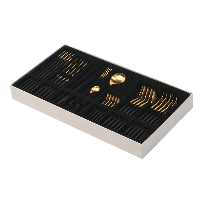 Cadence & Co Hemingway Cutlery And Chopstick Set 30 Piece Matte Black/gold