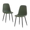 Bribrion X2 Faux Leather Dining Chairs With Black Metal Legs Upholstered Pu Channel Back For Kitchen Restaurant Olive Green