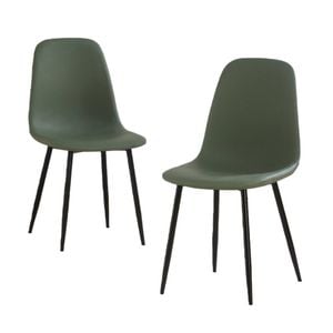 Bribrion X2 Faux Leather Dining Chairs With Black Metal Legs Upholstered Pu Channel Back For Kitchen Restaurant Olive Green