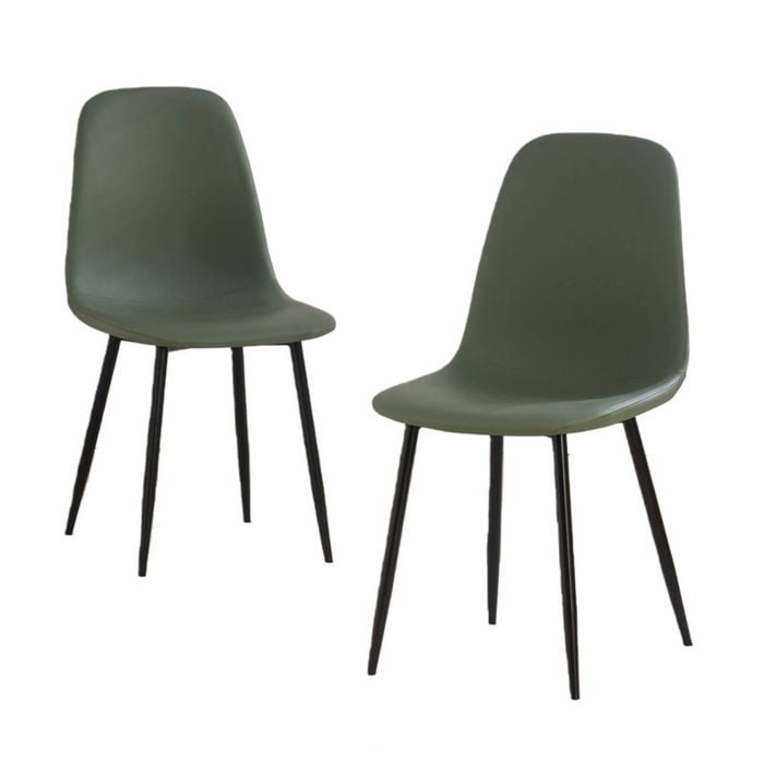 Bribrion X2 Faux Leather Dining Chairs With Black Metal Legs Upholstered Pu Channel Back For Kitchen Restaurant Olive Green