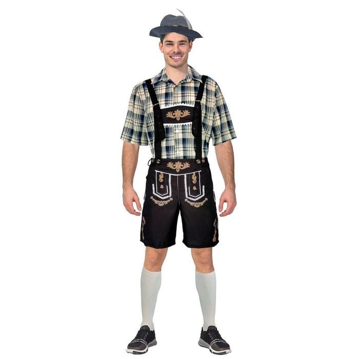 Adult Blue Cream Checkered Beer Man Oktoberfest Costume Halloween Fancy Dress L/XL 175-185cm Height