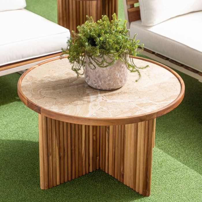 Marquee 700 x 700 x 400mm Natural Travertine Tile Fluted Coffee Table