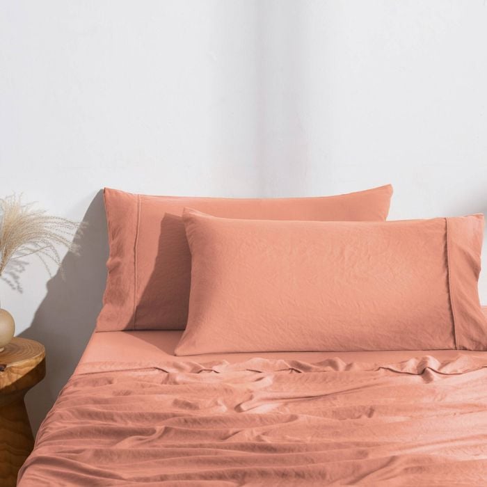 Dreamaker Superfine Washed Microfibre King Pillowcase Twin Pack Pink Clay