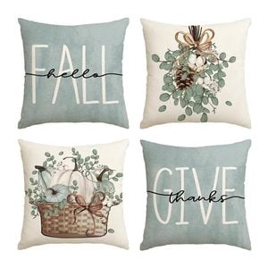 Catzon 4 Pcs Linen Throw Pillow Covers Autumn for Home