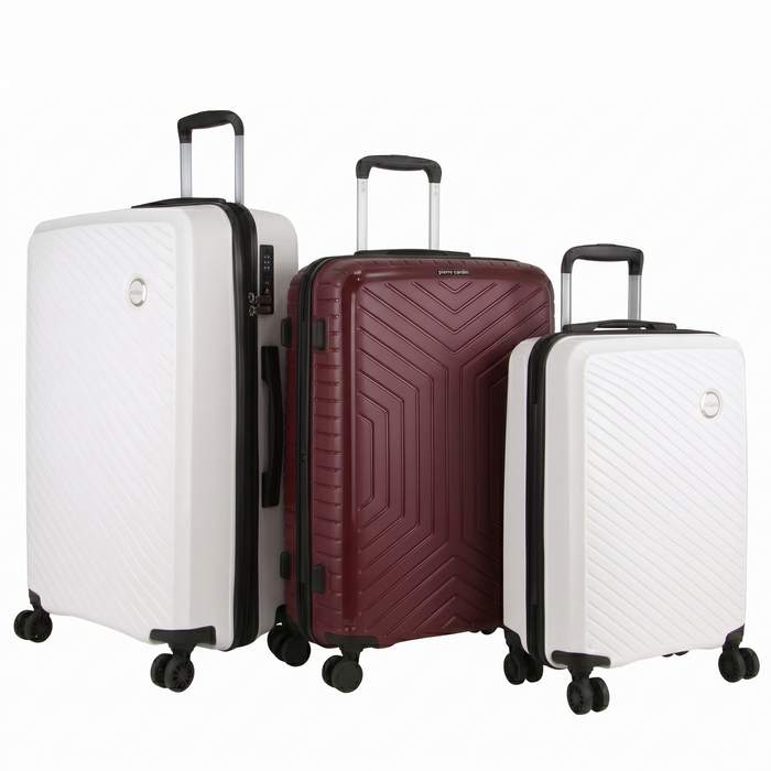 Pierre Cardin X  3-piece Hardshell Super Light Luggage S Travel Suitcase Burgundy/white