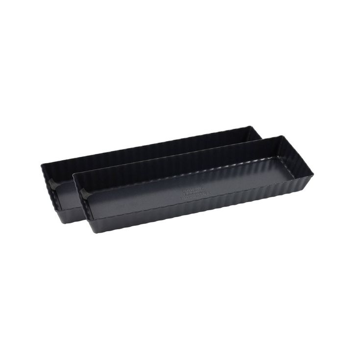 2x Bakers Secret Slim Rectangular Loose Base Tart Quiche Pan Non Stick 35x11cm