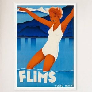 Galrie Stunning Vintage Travel Poster of Flims, Switzerland European Art Print Art Décor, White Frame, A0 84 x 119cm (33x47inch)
